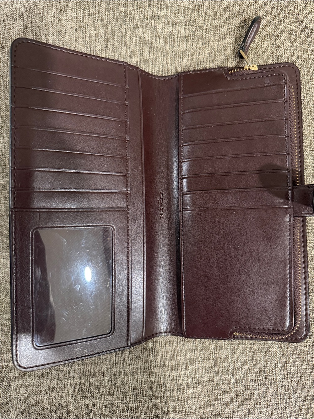 COACH Brown Leather Zip-Around Men's Wallet with Gold Logo - Picture 2 of 2